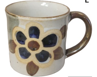 Otagiri Style Stoneware Mid Century Flower Floral Glazed Mug Cup EUC