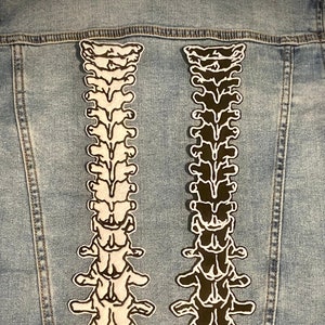 Large Spine Vertebrae in White or Black Iron-on or Sew-on Patch | Oversized Badge for Bags, Jeans, Jackets, Vest or Just to Display!