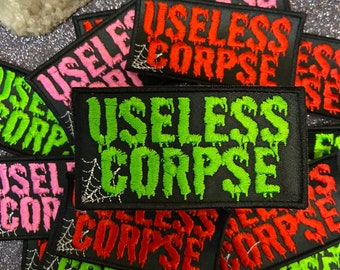 Useless Corpse Cobweb in Neon Green, Red, Or Pink | Iron-on/Sew-on Patch | Individual Goth Badge for Jackets, Bookbags, Jeans, etc.