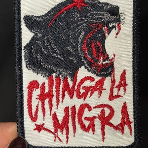 Chinga La Migra | Jaguar Flash | Iron-On / Sew-On Patch | Badge for Bags, Jeans, Jackets  or Collectibles | 4in Circle or 3in Rectangle