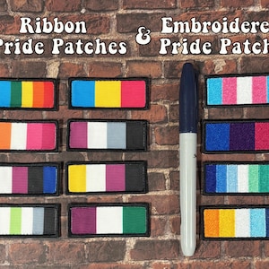 Ribbon and Embroidered Discrete and Small Pride Flag Badges | Small Iron on or Sew on Patches For Jackets, Bags, Etc.