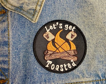Let’s Get Toasted Camping Party Iron On/Sew On Patch | Merit Badge | Individual Badges for Jackets, Bookbags, Jeans, Etc. 3in