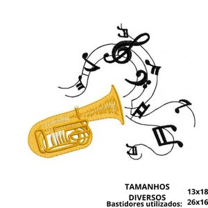 Matriz de bordado eletronico trompete tuba musical
