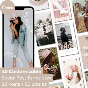 Coastal Cowgirl Social Media Templates: Beachy Canva Posts & Stories