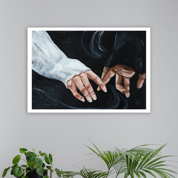 Together Art Poster | Holding Hands Art Print | Couple in Love Painting
