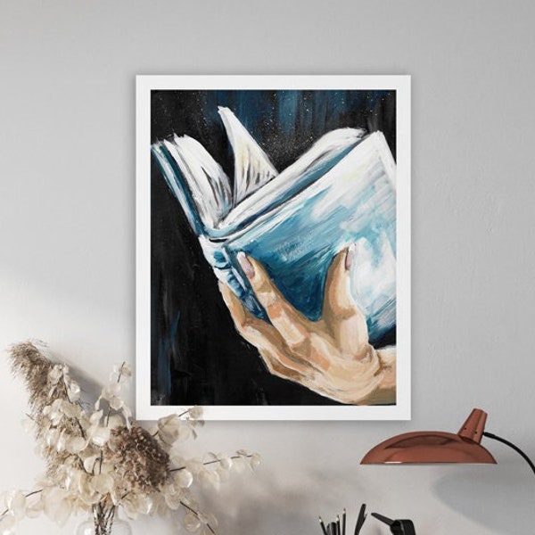 Between the pages - Hand holding book - Art Print - Gift for Book Lovers - Bookish Poster