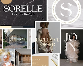 Luxury Branding Kit Canva Template: Logo, Mood Board, Social Media