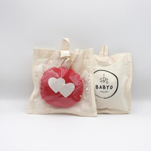 Red Corduroy round Pacifier holder with  embroidered hearts baby gift