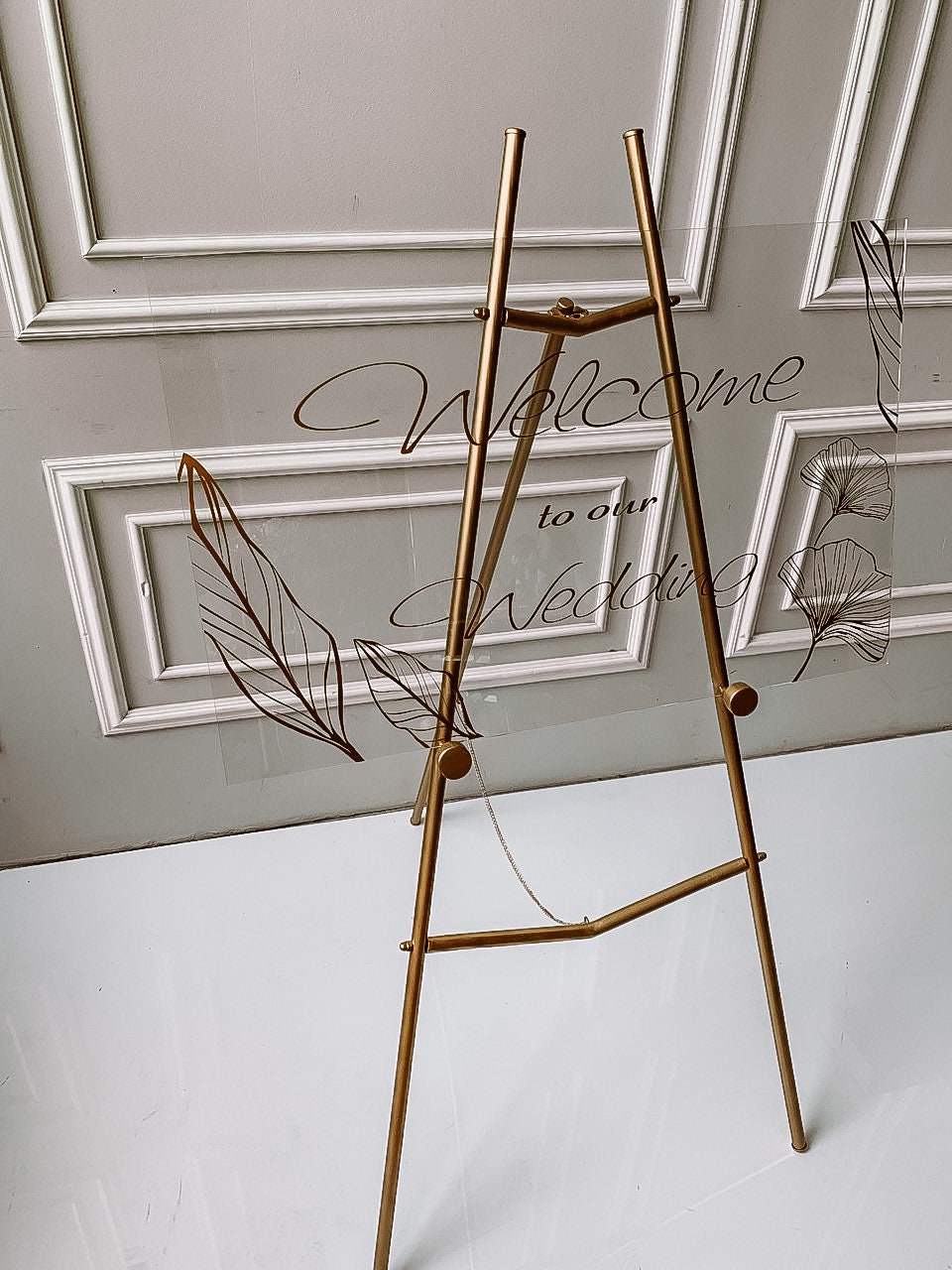 Easel Stand for Wedding Sign > Gold Floor Easel, Painted Metallic Gold Wood Easel  Stand