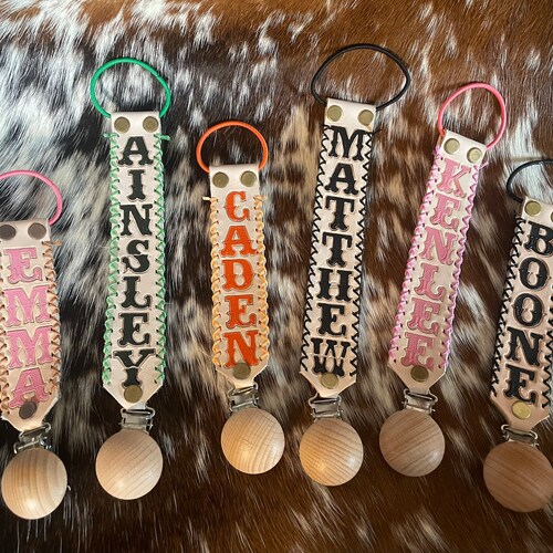 Tooled Leather Pacifier Clip Custom Pacifier Clip Paci Clip Etsy
