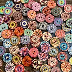 20 Button Mix 20mm| Flower Wooden Buttons Brown Button Pattern | Wooden Notions Button | Small Buttons | Wooden Buttons | Boho Wooden Button