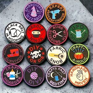 Crafty Merit Badge Patches - Showcase Your Crafting Skills! Iron On or Sew On, 14 Unique Designs