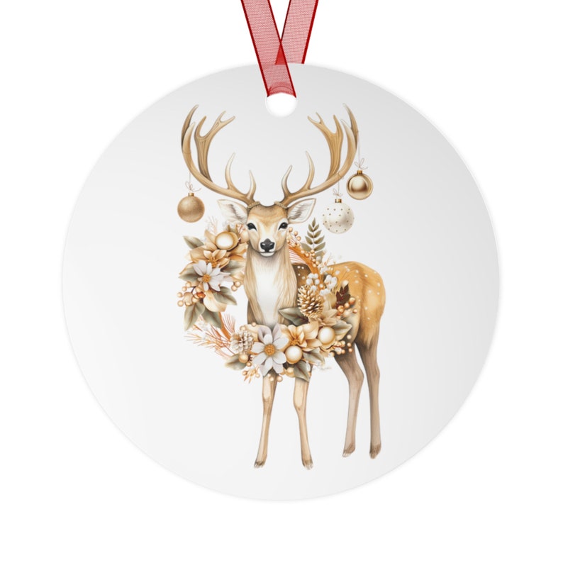 Gold Deer With Wreath Christmas Ornament, Deer Ornament, Christmas Gift