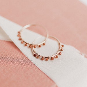 Orange beaded hoop earrings, Dainty gemstone rose gold hoops, Wire wrapped aventurine earrings, Tiny delicate earrings for mom Only Earrings