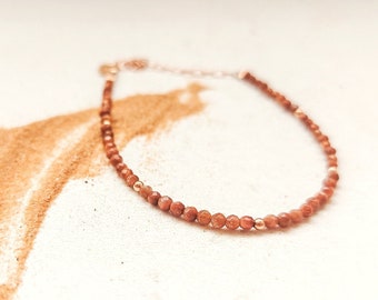 Dainty gemstone bracelet for women, Rose gold bracelet with golden aventurine beads, Delicate tiny stones bracelet, Minimalist bracelet