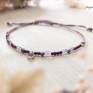 Genuine amethyst bracelet, Healing crystal bracelet, Purple yoga adjustable bracelet, February birthstone amethyst jewelry image 2