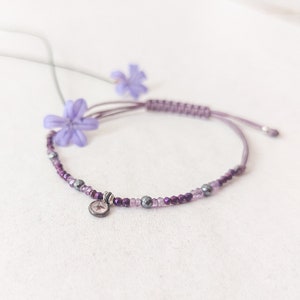 Genuine amethyst bracelet, Healing crystal bracelet, Purple yoga adjustable bracelet, February birthstone amethyst jewelry image 1