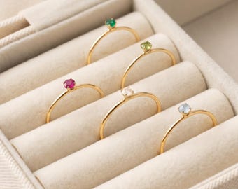 Dainty Gemstone Solitaire Ring, Minimalist Gold or Sterling Silver Ring, Choose Your Gemstone, Gift for Her