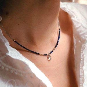 Lapis Lazuli Choker, Blue Topaz Pendant, Mediterranean Beaded Gold Necklace, December Birthstone