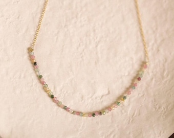 Tourmaline Necklace, Dainty Gold Beaded Choker, Custom Gemstone Jewelry, October Birthstone Gift