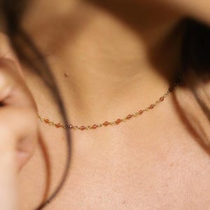 Garnet Beaded Gold Necklace · Rosary Chain Choker · January Birthstone Jewelry