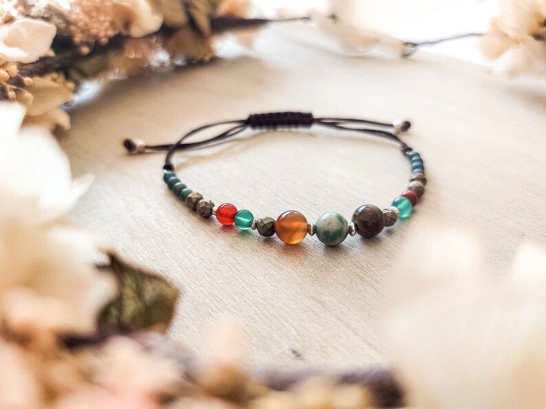 Agate bracelet with orange chalcedony charm, Multigemstone hippie bracelet, Colorful bracelet with gemstones, Green boho chic bracelet Only Bracelet