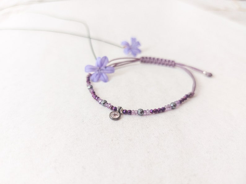 Genuine amethyst bracelet, Healing crystal bracelet, Purple yoga adjustable bracelet, February birthstone amethyst jewelry image 1