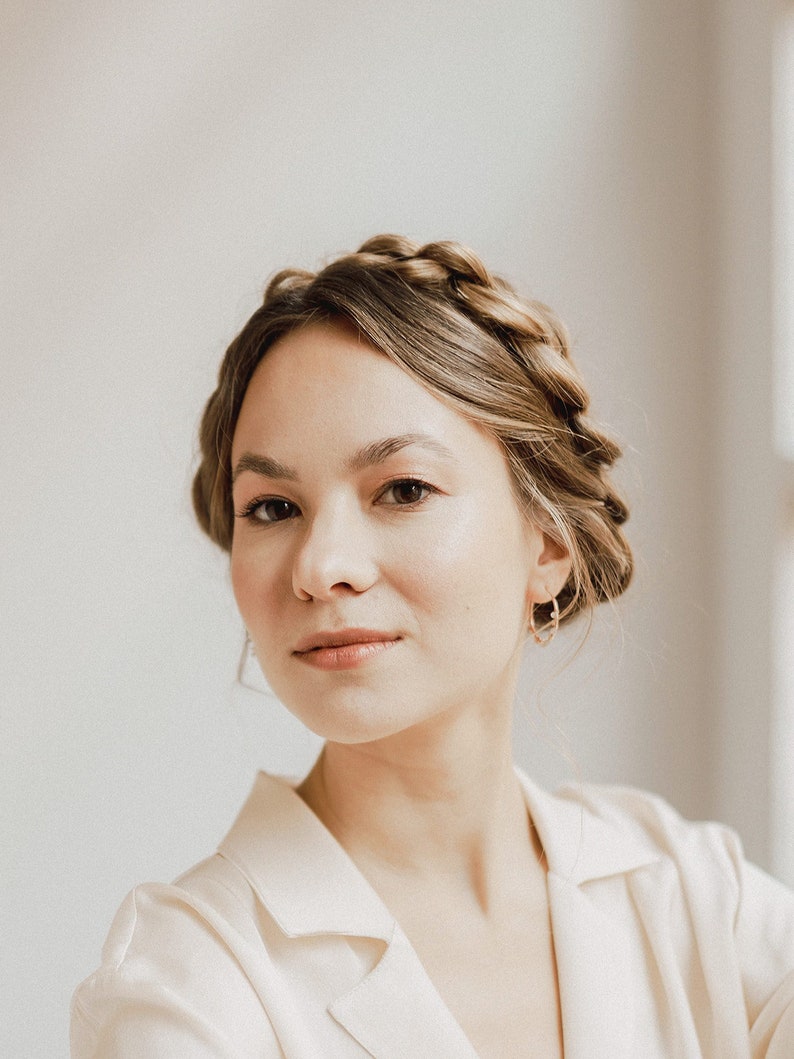 White gemstone beaded hoops, labradorite hoop earrings in rose gold, Wire wrapped gem hoop earrings, March birthstone labradorite jewelry image 8