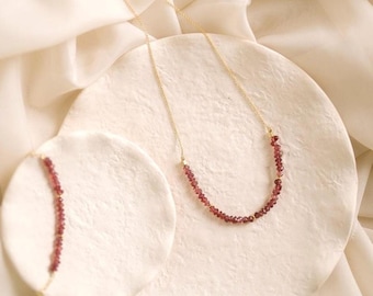 Dainty Garnet Choker • Fine Gold Chain Necklace • January Birthstone Gift • Everyday Jewelry Set for Women