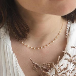Freshwater pearl necklace in gold, Dainty beaded choker, Small real rice pearls, Pearl jewelry for women, Wedding gift for her