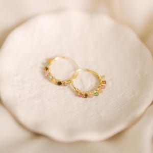 Gold Filled Watermelon Tourmaline Hoop Earrings: October Birthstone