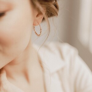 White gemstone beaded hoops, labradorite hoop earrings in rose gold, Wire wrapped gem hoop earrings, March birthstone labradorite jewelry image 9