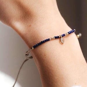 Lapis Lazuli Beaded Bracelet · Topaz Charm · Gold Gemstone Jewelry · Minimalist Crystal Set