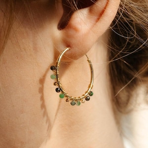 Ruby Zoisite Earrings • Delicate Gold Gemstone Hoops • Green Boho Jewelry for Her