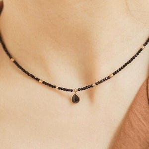 Gold Black Spinel Choker: Dainty Gemstone Necklace, August Birthstone, Elegant Layering Jewelry