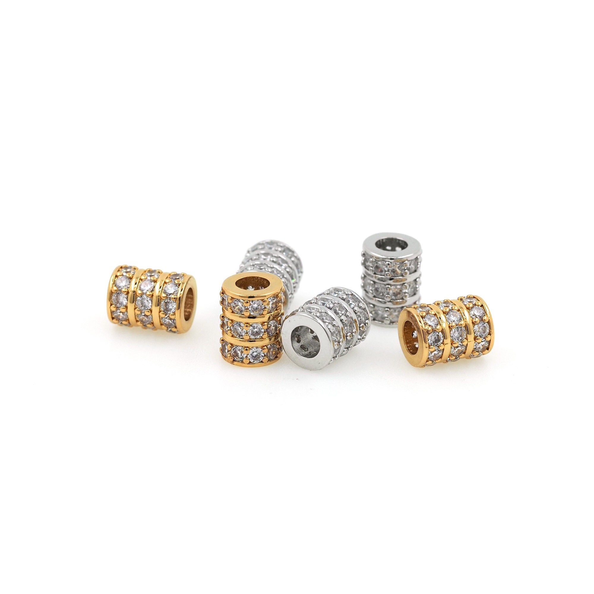 DIY Bracelet Necklace Accessories 9.5x7x7mm 18K Gold Filled Cylindrical Spacer Beads Hole4.3mm Micropavé CZ Cylindrical Beads DIY Bracelet Necklace Accessories 9.5x7x7mm 18K Gold Filled Cylindrical Spacer Beads Hole4.3mm Micropavé CZ Cylindrical Beads
