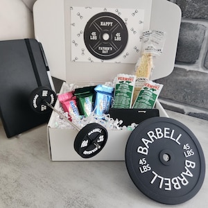 Fitness Weightlifting Mini Father's Day Gift Box | Pairs Well With Gift Card, Comes with Mini Barbell