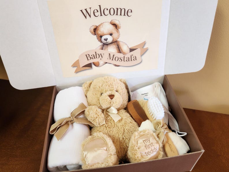 Teddy Bear Baby Shower Gift Box – Newborn Essentials, Personalized - Etsy