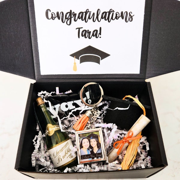 Mini Graduation Gift Box 2024 | Personalized with custom colors, photo keychain, diploma, bubbles, graduation cap | Gift card or cash gift