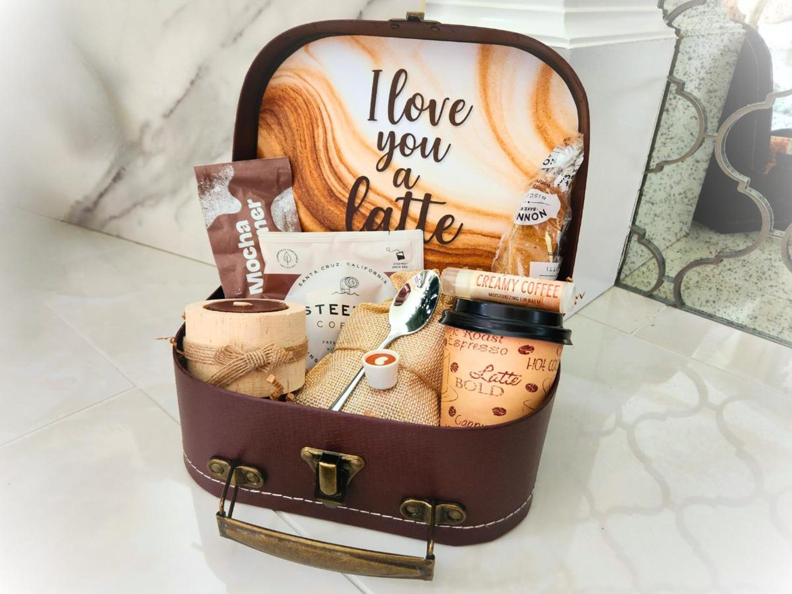 Coffee Lover Suitcase Gift Box  Cafe Gift Set  Love You a Latte