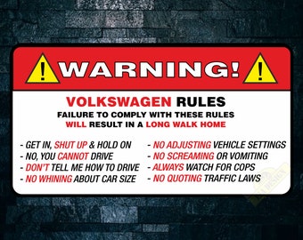 funny sticker - WARNING VOLKSWAGEN Rules