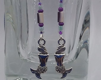 Wampum & Mermaid Earrings (New England Wampum)