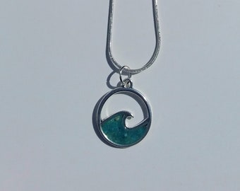 18" Wave Pendant featuring West Dennis Beach Sand, Electric Aqua