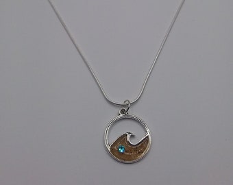 18" Birthstone Wave Pendant featuring Sand from Sea Street Beach and Swarovski Birthstone Crystal