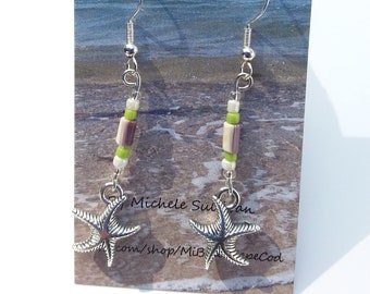 Wampum & Starfish Earrings (New England Shores Wampum) Wampanoag Native Made, Cape Cod, Massachusetts, wampum jewelry