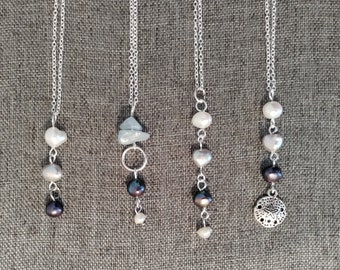 18" Freshwater Pearl Drop Necklaces (925 Silver plated), 4 design choices. Genuine Freshwater Pearl. Minimalist. Indigenous crafted Cape Cod