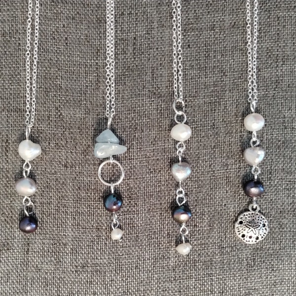 18" Freshwater Pearl Drop Necklaces (925 Silver plated), 4 design choices. Genuine Freshwater Pearl. Minimalist. Indigenous crafted Cape Cod