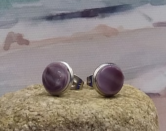 8mm Round Wampum Bead Stud Earrings featuring Genuine New England Wampum, Indigenous made, Cape Cod, Massachusetts, Swarovski accent option