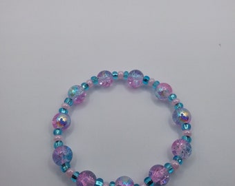 ブレスレット Pink & Skyblue Beaded Elastic Bracelet #9939 Pink Blue Pastel Stretch Bracelet, Pink Blue Pastel Elastic
