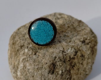 Round Wood + Turquoise Stud Earrings, 12mm Wood Round Stud with Genuine Crushed Turquoise Inlay. Wampanoag & Lenape Made on Cape Cod, MA